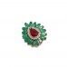 Etrafı Yeşil Ortası Kırmızı Taşlı Pirinç  Broş