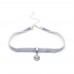 Zirkon Kar Tanesi Uçlu Gri Kadife Tasma Choker Kolye