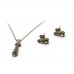Antrasit Üç Taşlı Kolye Küpe Pirinç Set