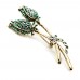 Çift Gül Desen Zümrüt Pirinç Broş