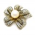 İncili Kristal Çiçek Pirinç Broş