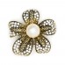 İncili Kristal Çiçek Pirinç Broş