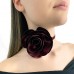 Bordo Saten Gül Choker Kolye - Çiçek Choker Kadife Tasma Kolye