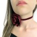 Bordo Saten Gül Choker Kolye - Çiçek Choker Kadife Tasma Kolye