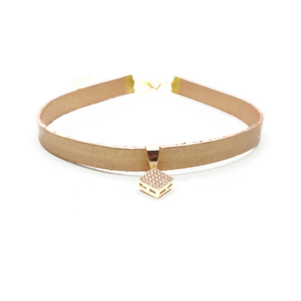 Bal Rengi Deri Zirkon Uçlu Tasma Choker Kolye