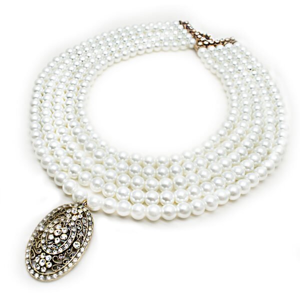 Beş Sıra İncili Pirinç Çoklu Choker Kolye