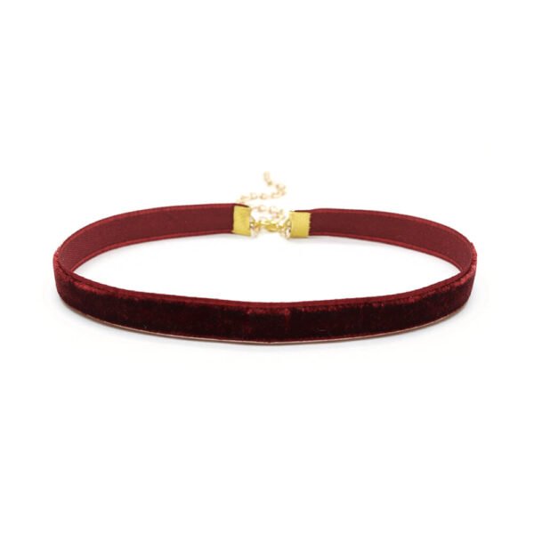 Koyu Bordo Kadife İnce Tasma Choker Kolye