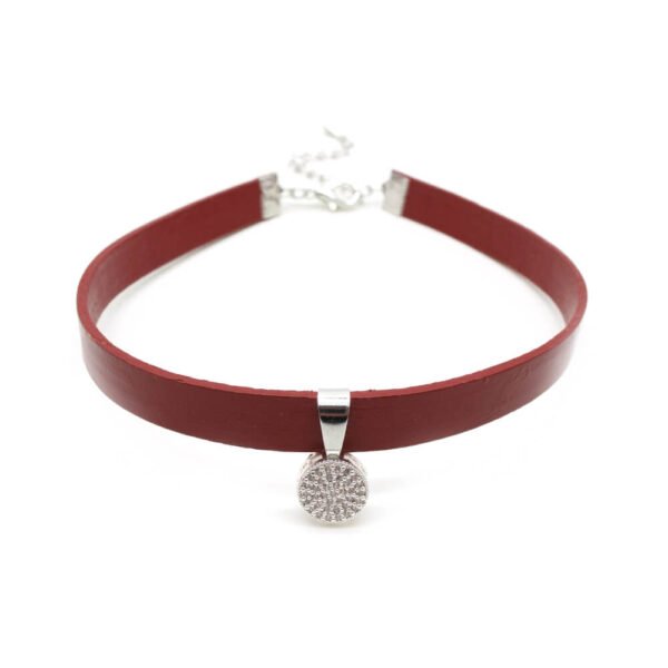 Bordo Deri Zirkon Uçlu Tasma Choker Kolye