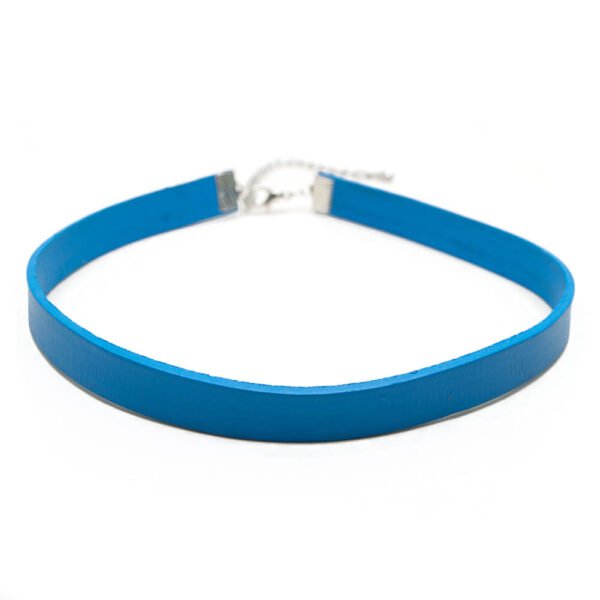 Gök Mavisi Deri Tasma Choker Kolye