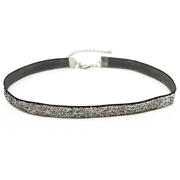 Gri Parlak Tasma Choker Kolye