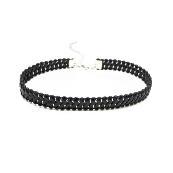Siyah Deri Hasır Desen Tasma Choker Kolye