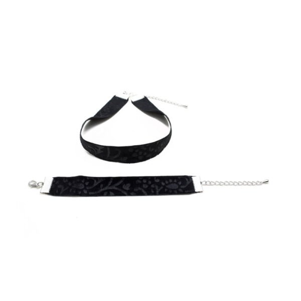 İşlemeli Kadife Tasma Choker Kolye ve Bileklik Set