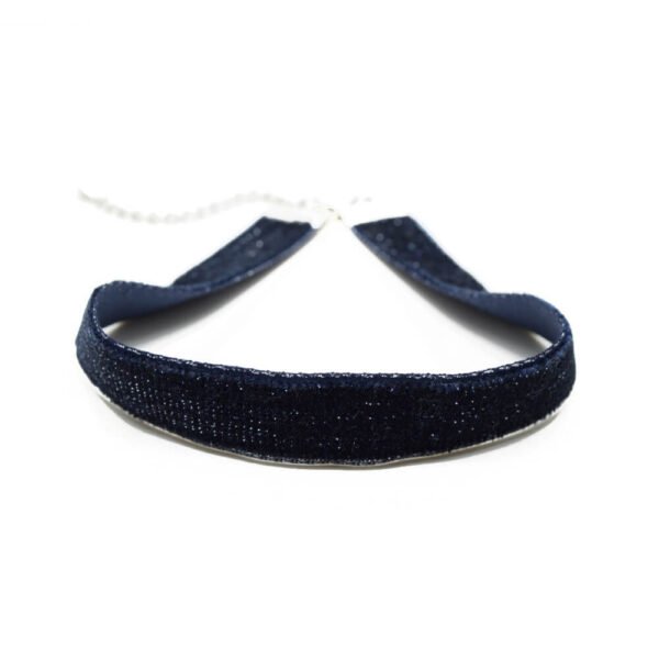 Kalın Lacivert Parlak Kadife Tasma Choker Kolye