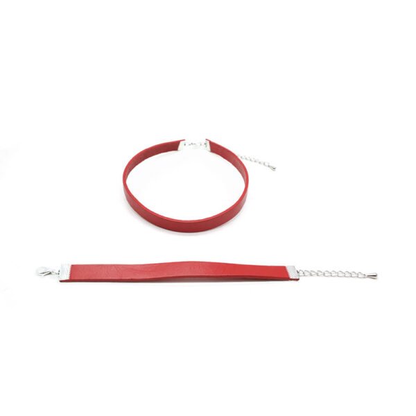 Kırmızı Deri Tasma Choker Kolye ve Bileklik Set