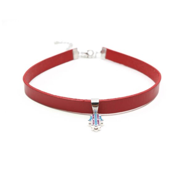 Kırmızı Deri Zirkon Uçlu Tasma Choker Kolye