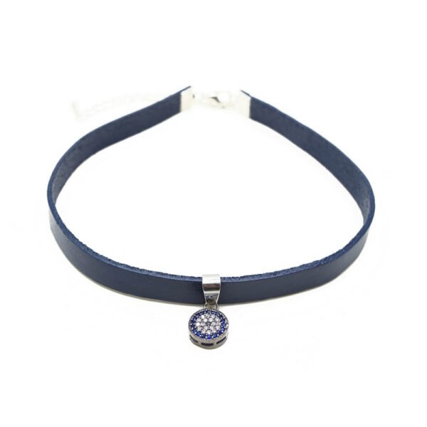 Lacivert Deri Zirkon Uçlu Tasma Choker Kolye