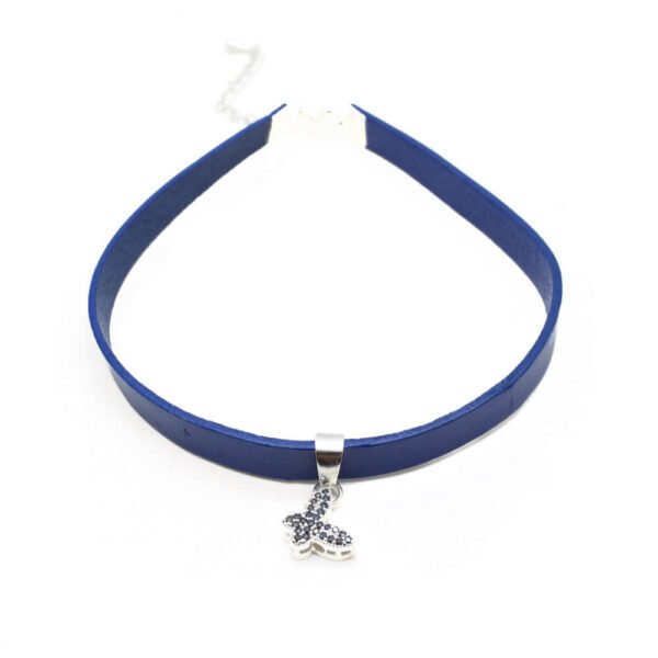 Mavi Deri Zirkon Uçlu Tasma Choker Kolye