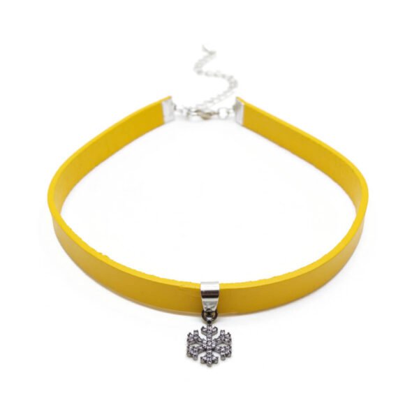 Sarı Deri Zirkon Uçlu Tasma Choker Kolye