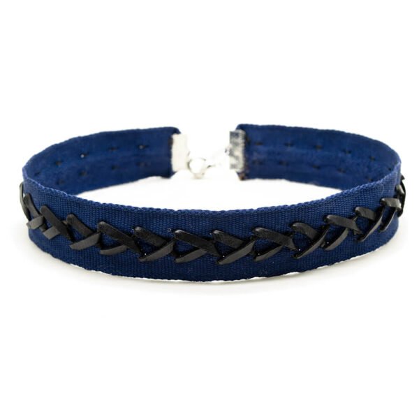 Siyah Deri Detaylı Lacivert Tasma Choker Kolye