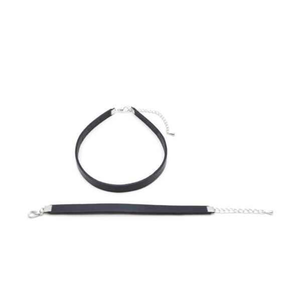 Siyah Deri Tasma Choker Kolye ve Bileklik Set