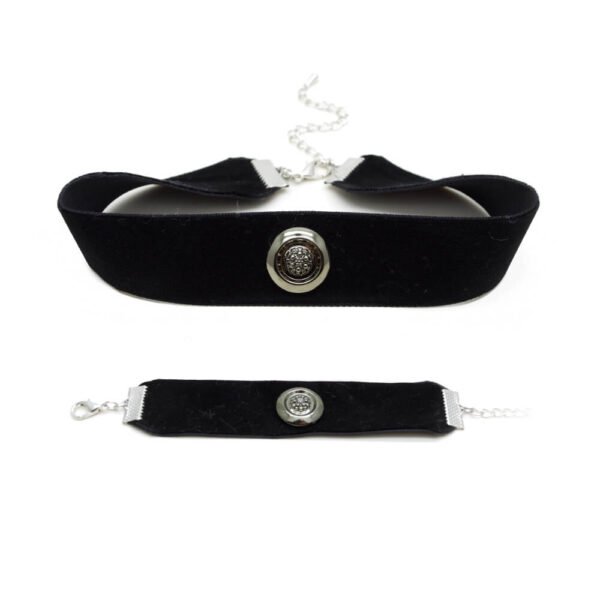 Siyah Kalın Kadife Üzeri Tekli Mat Tasarım Choker Tasma Set