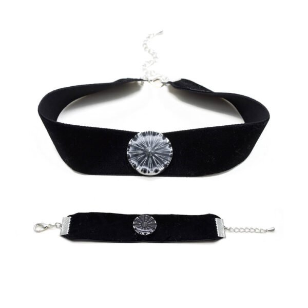 Siyah Kalın Kadife Üzeri Tekli Parlak Tasarım Choker Tasma Set