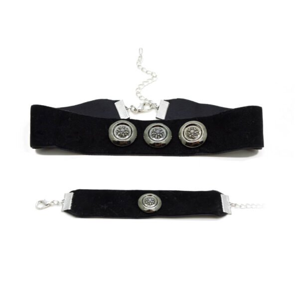 Siyah Kalın Kadife Üzeri Üçlü Mat Tasarım Choker Tasma Set