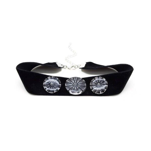 Siyah Kalın Kadife Üzeri Üçlü Parlak Tasarım Choker Tasma Kolye