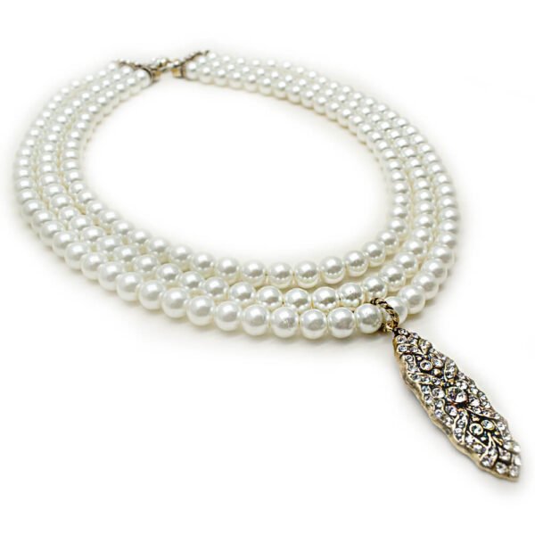 Üç Sıra İncili Pirinç Çoklu Choker Kolye
