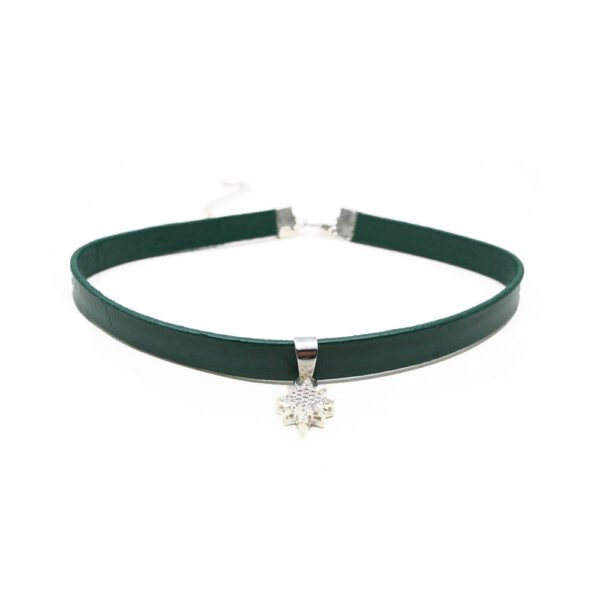 Yeşil Deri Zirkon Uçlu Tasma Choker Kolye