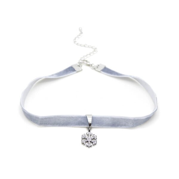 Zirkon Kar Tanesi Uçlu Gri Kadife Tasma Choker Kolye
