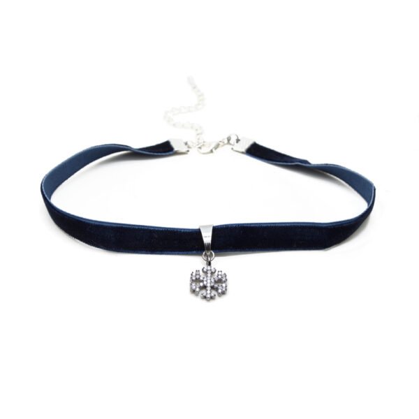 Zirkon Kar Tanesi Uçlu Lacivert Kadife Tasma Choker Kolye