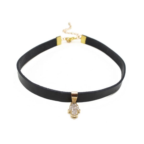 Fatmanın Eli Zirkon Uçlu Siyah Tasma Choker Kolye